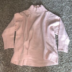 Free people light pink oversized, double turtle-neck, 3/4-sleeve sweater, so: S.